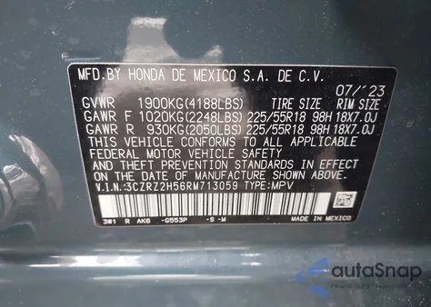 2024 Honda Hr-V Awd Sport/Awd Sport W/O Bsi from USA, damaged, VIN 3CZRZ2H56RM713059